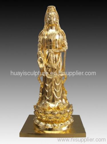 gold plated bronze buddha standing statue (Bodhisattva)