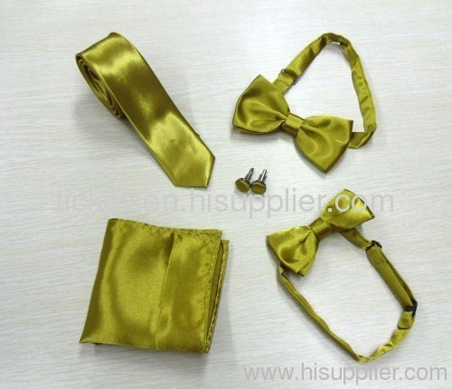 100% polyester champagne yellow satin tie set