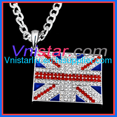 Shamballa necklace VSN039 with rectangle Union flag pendant