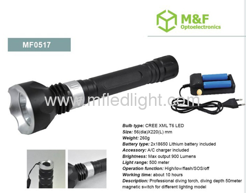 Hot sell 2012 new top quality 5-modes t6 led diving flashlight torch with magnetic switch