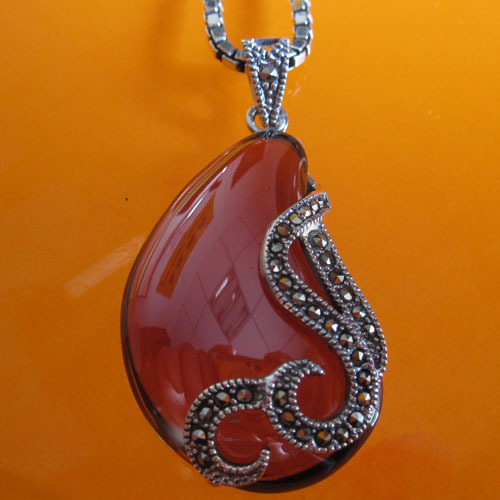 design 925 vintage Thai silver pendant with garnet,Thai silver jewelry