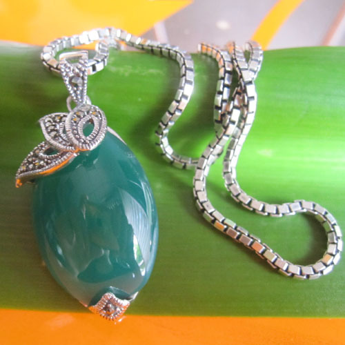 fashion vintage pendant,925 Thai silver agate and marcasite pendant necklace