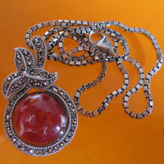 ancient jewelry Thai silver pendant with garnet,925 Thai silver jewelry