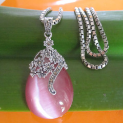 Thai silver pendant necklace with synthetic ruby,925 Thai silver jewelry