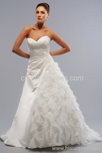 Top Grade sweetheart ball gown with embroidery and crystals Silk-like wedding dress