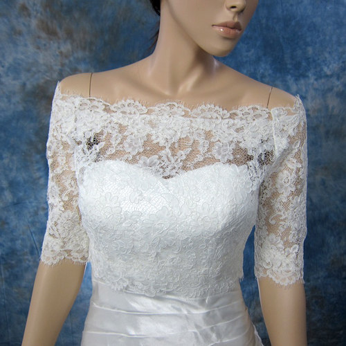 Off-Shoulder Alencon Lace Bridal Bolero Wedding jacket shrug