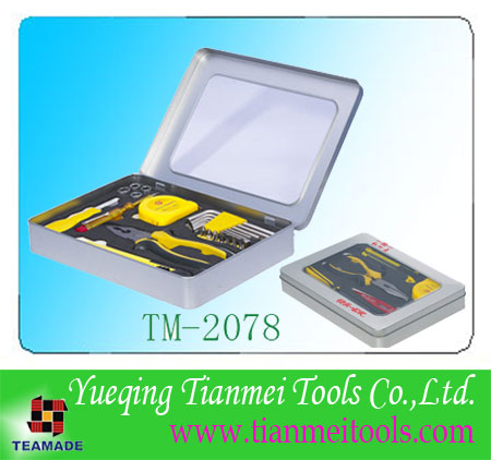 24 piece promotional tool set with windows tinplate box