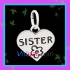 Antique silver plated heart-shaped charms UC212 with SISTER stamped