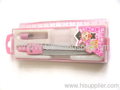Gray +Pink Pencil lead Drawing compasses Plastic Case : 130*45*20mm 1 Pencil lead 1 ruler 1 compasses