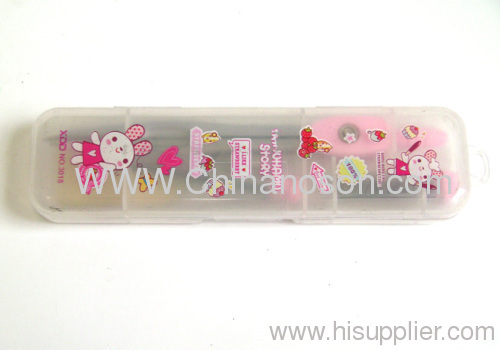 Gray+Pink Zinc Alloy Drawing compasses Plastic Case 125*35*20mm 1 mechanical pencil 1 compasses