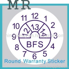 Custom round tamper evident labels,round date warranty label