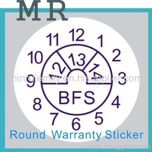 Custom round tamper evident labels,round date warranty label