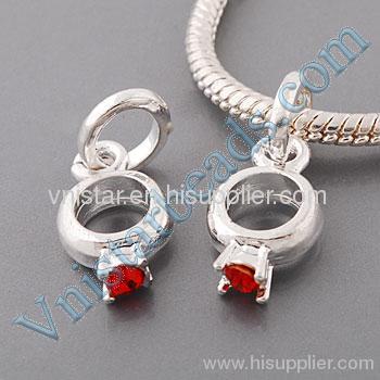 Silver plated big ring charm with red stone link charm for chain bracelet
