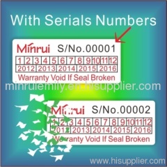 Destructible labels custom with serials numbers