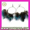 Fashion sexy tone large feather hoop earrings with beads