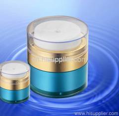 blue 50g airless white pump jar with gold ring