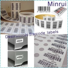Destructible labels with barcode or QR code,barcode asset labels,tamper evident barcode stickers