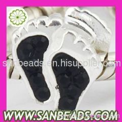 Wholesale 925 Sterling Silver Foot Charm Bead With Black Austrian Crystal