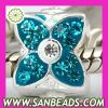 Hot Selling Blue crystal beads silver Four Leaf Clover charm