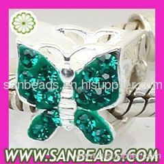 Wholesale 925 Sterling Silver Butterfly Charm Beads With Green Austrian Crystal