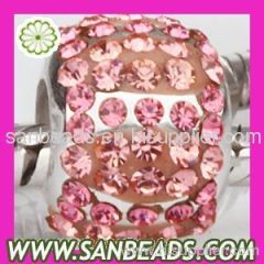 Hot sale silver Charm bead with Pink crystal