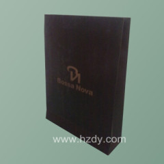 Black paper bag with printed logo