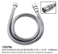 Stainless Steel Double Clip Shower Hose With Sprayer