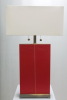 Stylish square white fabric shade leather table lamp for home goods TL031