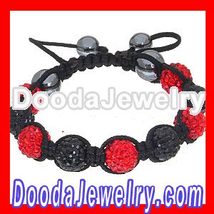 cheap fake shamballa bracelet pave red & black Austrian crystal beads wholesale