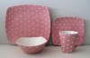 Pink Dots Girls Porcelain Dinner Set Included Cups Bowls Plates 4 PCS