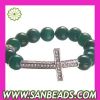 Fashion 12mm Green Agate Bead Bracelet With Cross Wholesale