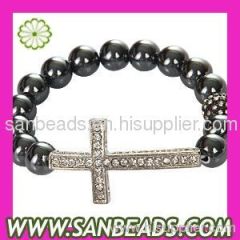 2012 hottest trend Hematite bead bracelet With Cross