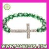 Natural snowflake beaded shamballa style bracelet With Cross