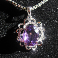 18k white gold with amethyst gemstone pendant,18k white gold jewelry