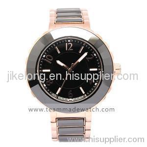 Latest lady stainless steel watch lining with black ceramic