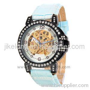 Blue PU belt with pin buckle Automatic Watch