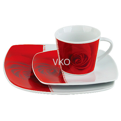 Red And White Half Colors Ceramic Dinner set