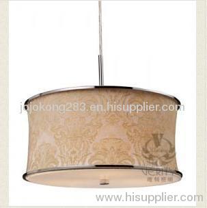 Fabrique 3-light Drum Pendant In Polished Chrome And Gold Damask Shade