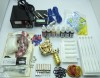 Tattoo Kit 1 Gun Machine With Power Supply Grips Back Stem Tube 7 Color Ink Needles