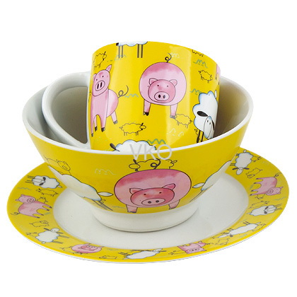 Unique Yellow Pig Printing Porcelain Dinner Set