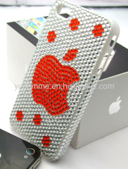 Red apple Acrylic Rhinestone for iphone 4 case,cell phone case cover