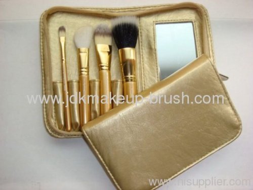 4PCS golden professional cosmetic brush set with mirror