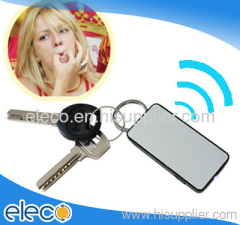 Electronic key finder with whistle and LED light