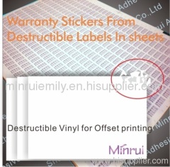 Ultra destructible label papers for offset printing,destructive label vinyl materials