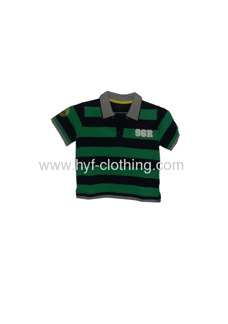 band collar short sleeve boy tee shirt with stripes pattern 