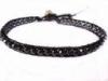 Customized Handmade 17cm Black Crystal Stone Beaded Leather Wrap Bracelets