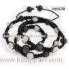 Black Cord Handmade Woven Rhinestone Shamballa Bead Necklace 16 Inches