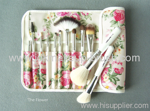 Flower 12PCS Goat Hair Pearly White Handle Cosmetic Brush