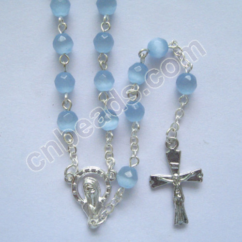 faceted round optic fiber rosary prayer beads necklace