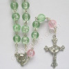 round crackle glass rosary prayer cross necklace